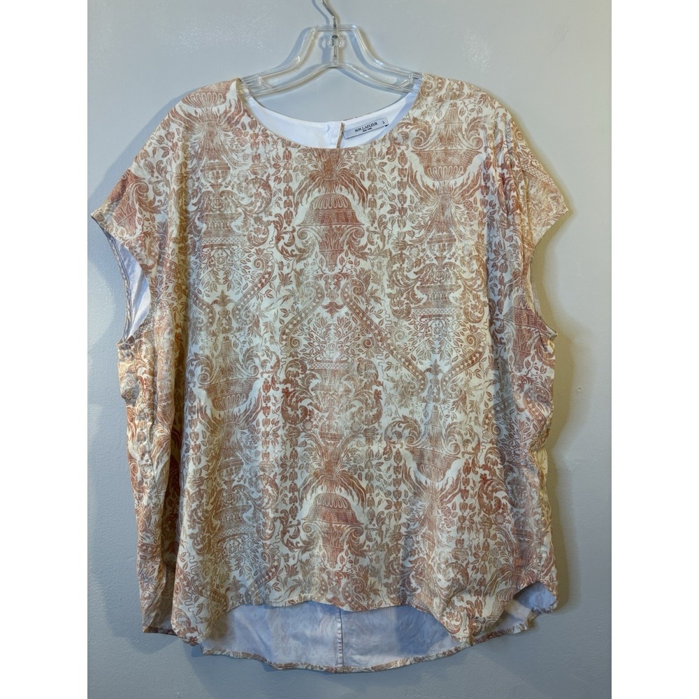 MM LAFLEUR Rose Pink Floral Top Blouse L Career Office Modest